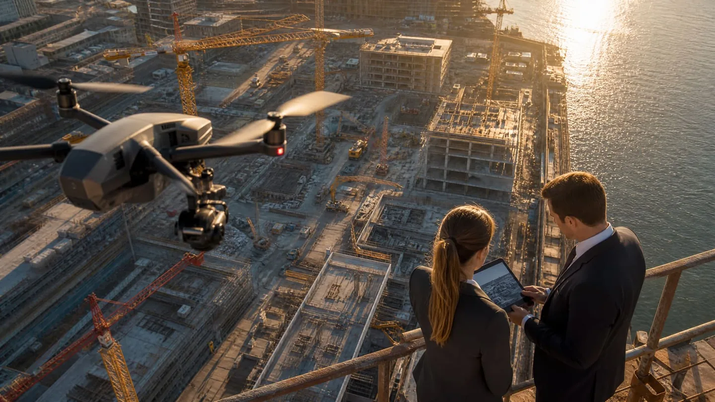 $300M tower construction — NUVARIS AIR™ drone overhead